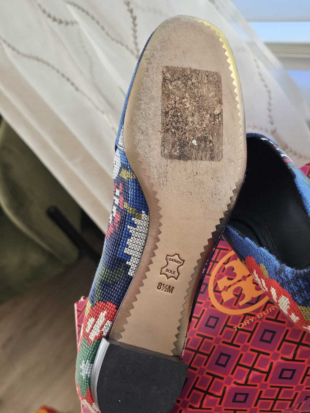 Tory Burch Blue Floral Needlepoint Loafers - Picture 5 of 5